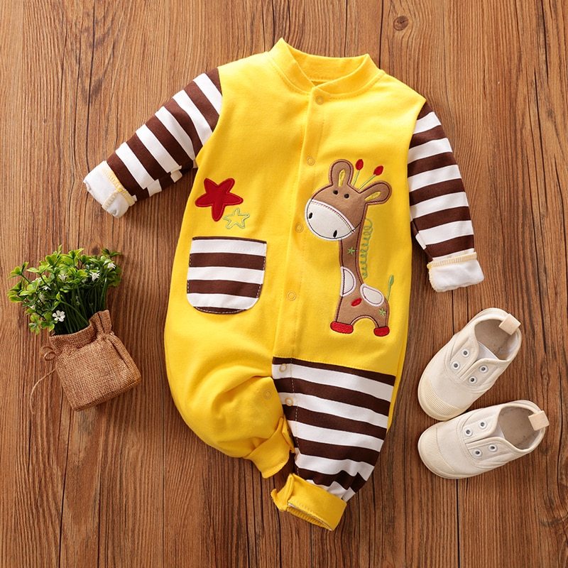 Baby Yellow Onesie – Long-Sleeve Baby Bodysuit with Giraffe Print - Little Dreamers Kingdom