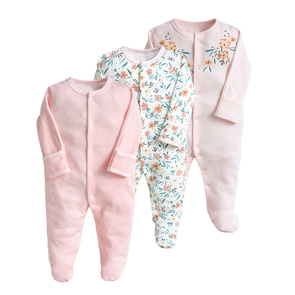 3-Pack Cozy Footed Baby Sleepsuits – Space & Stripes Edition (0–12 months old)