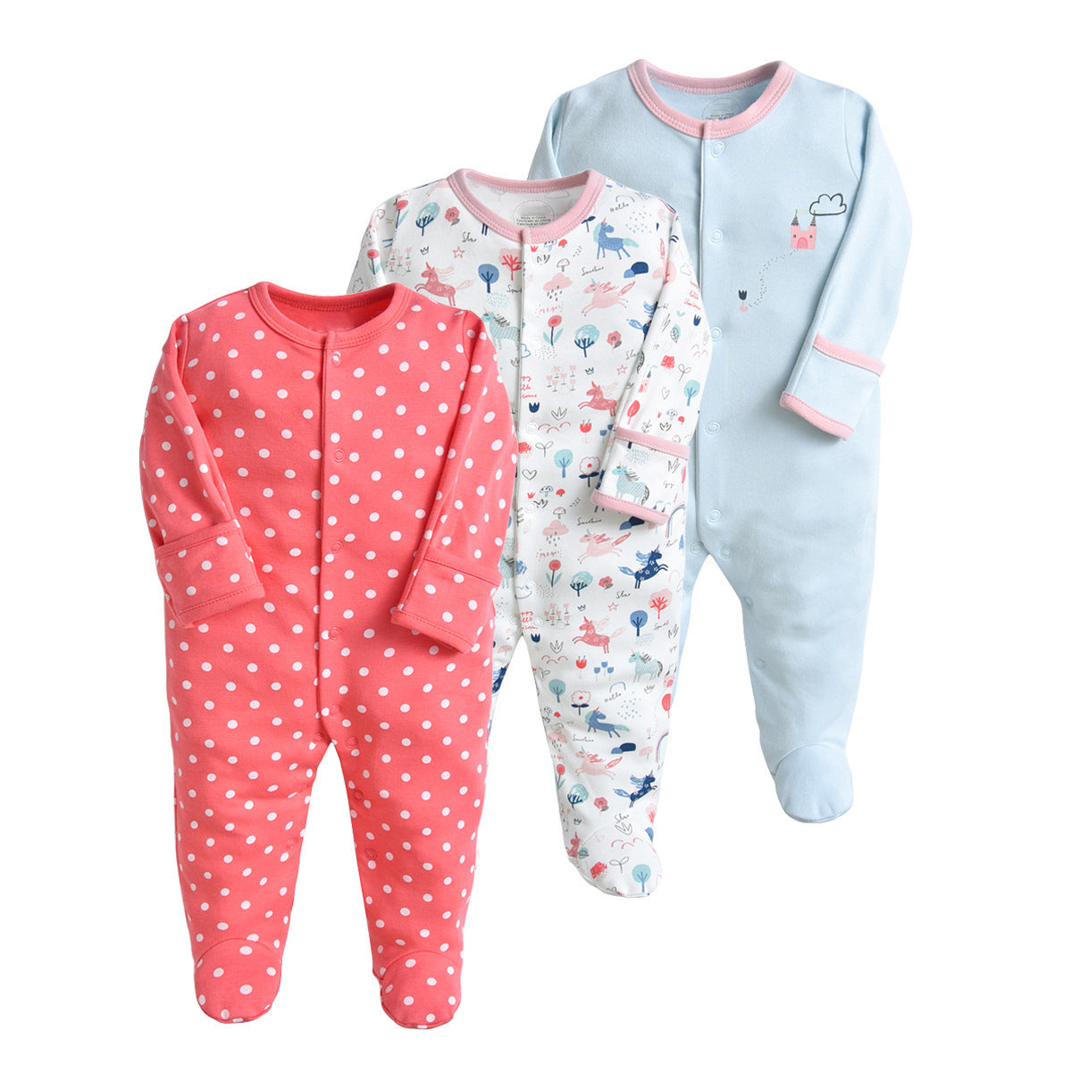 3-Pack Cozy Footed Baby Sleepsuits – Space & Stripes Edition (0–12 months old)