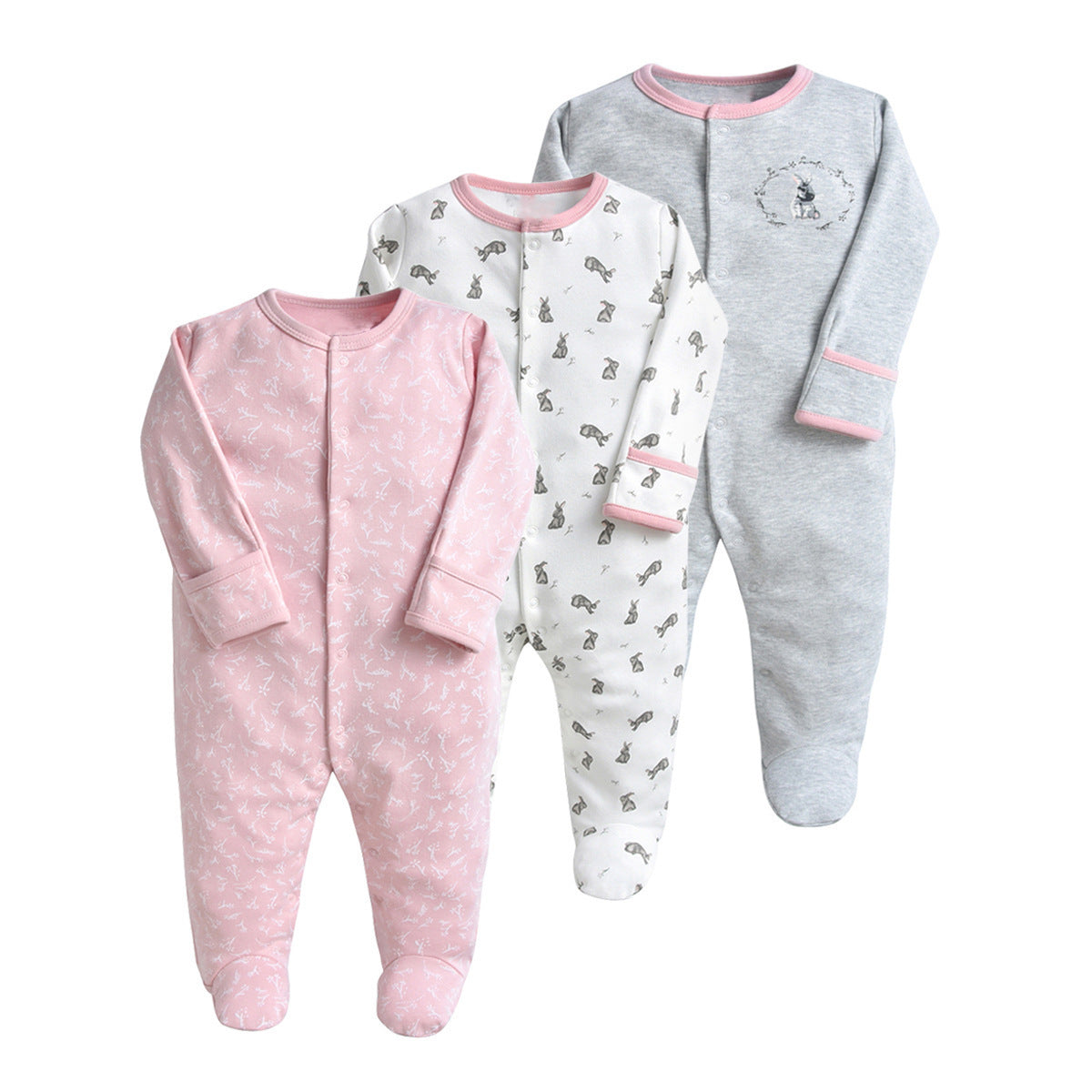3-Pack Cozy Footed Baby Sleepsuits – Space & Stripes Edition (0–12 months old)