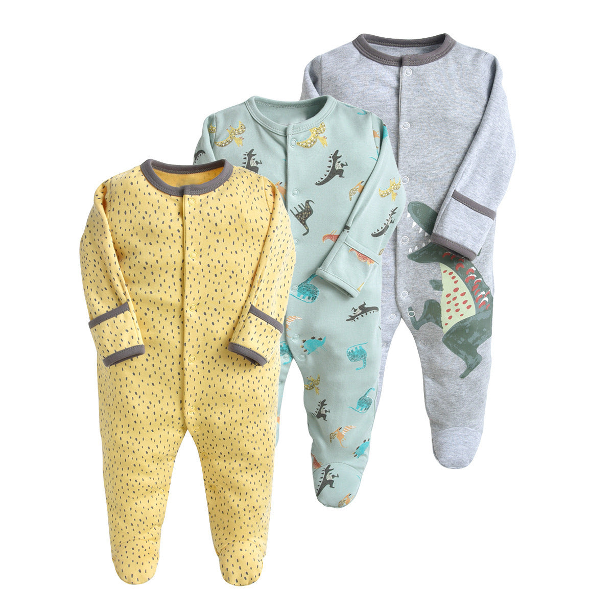3-Pack Cozy Footed Baby Sleepsuits – Space & Stripes Edition (0–12 months old)