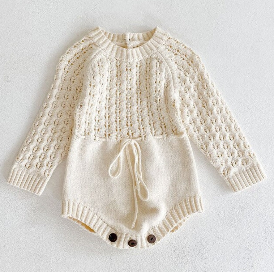 Baby Dress – Long Sleeve Knitted Dress with Hollow Waist & Girdle - Little Dreamers Kingdom