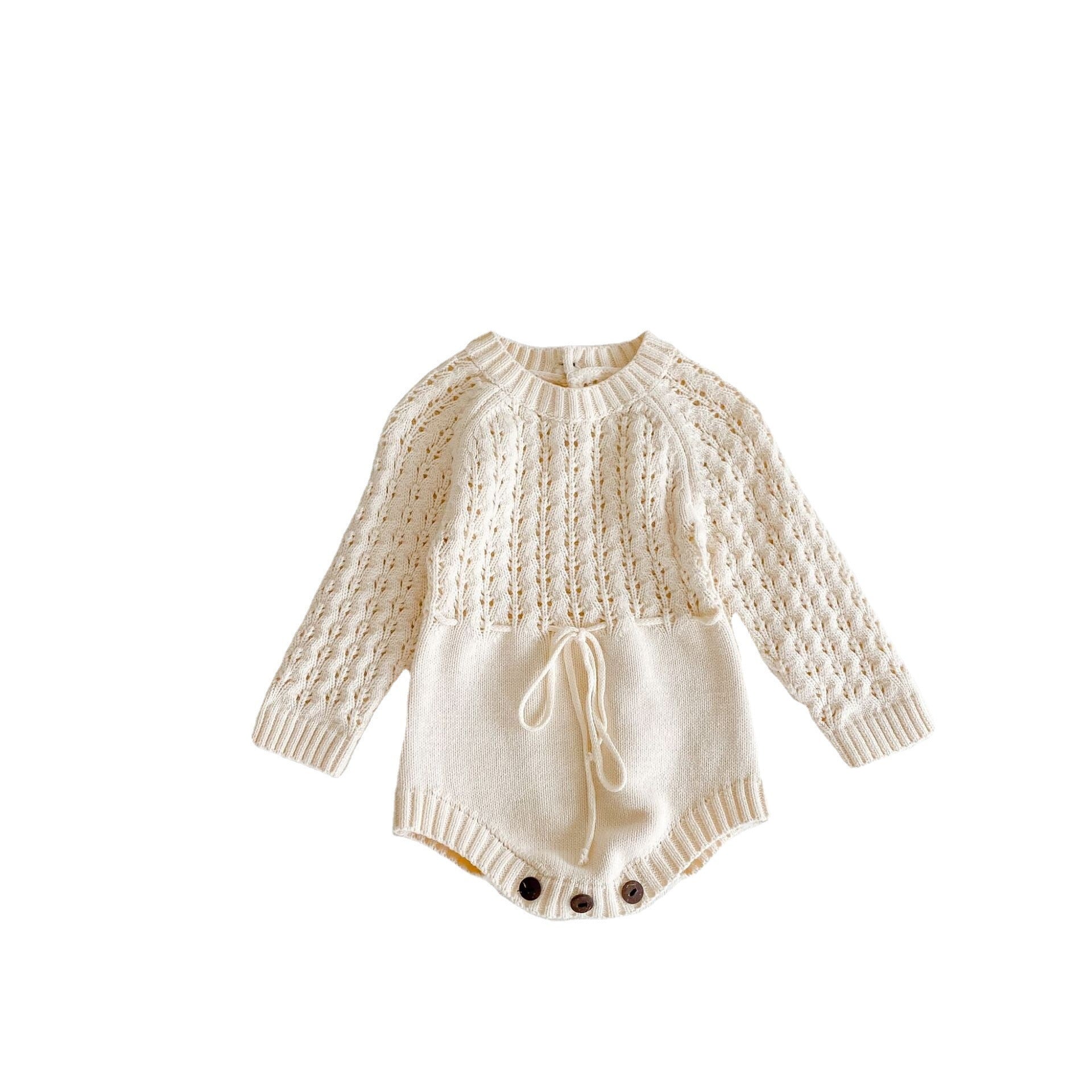 Baby Dress – Long Sleeve Knitted Dress with Hollow Waist & Girdle - Little Dreamers Kingdom