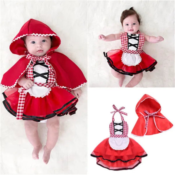 Newborn Toddler Baby Girls Halter Tutu Romper Dress Red Cloak - Little Dreamers Kingdom