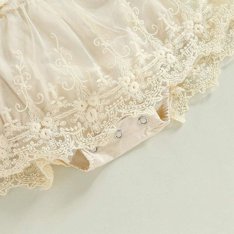 Infant Baby Girl Summer Romper Floral Lace Embroidery Romper Dress - Little Dreamers Kingdom