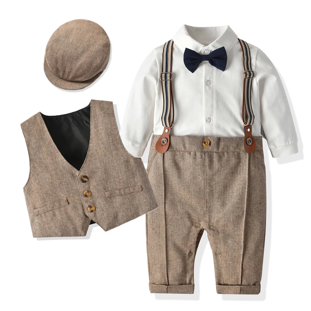 Baby Suits Newborn Boy Clothes Romper Vest Hat Formal Clothing - Little Dreamers Kingdom