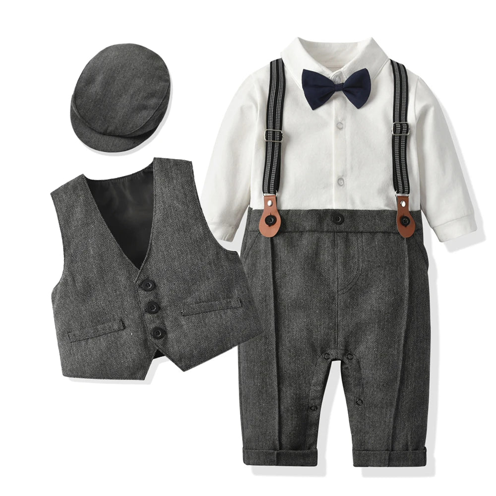 Baby Suits Newborn Boy Clothes Romper Vest Hat Formal Clothing - Little Dreamers Kingdom