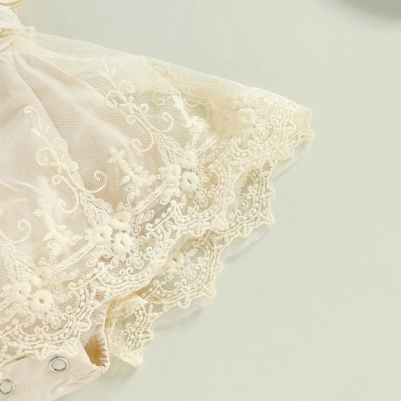 Infant Baby Girl Summer Romper Floral Lace Embroidery Romper Dress - Little Dreamers Kingdom