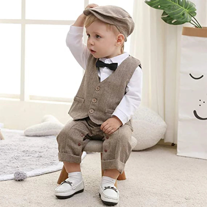 Baby Suits Newborn Boy Clothes Romper Vest Hat Formal Clothing - Little Dreamers Kingdom