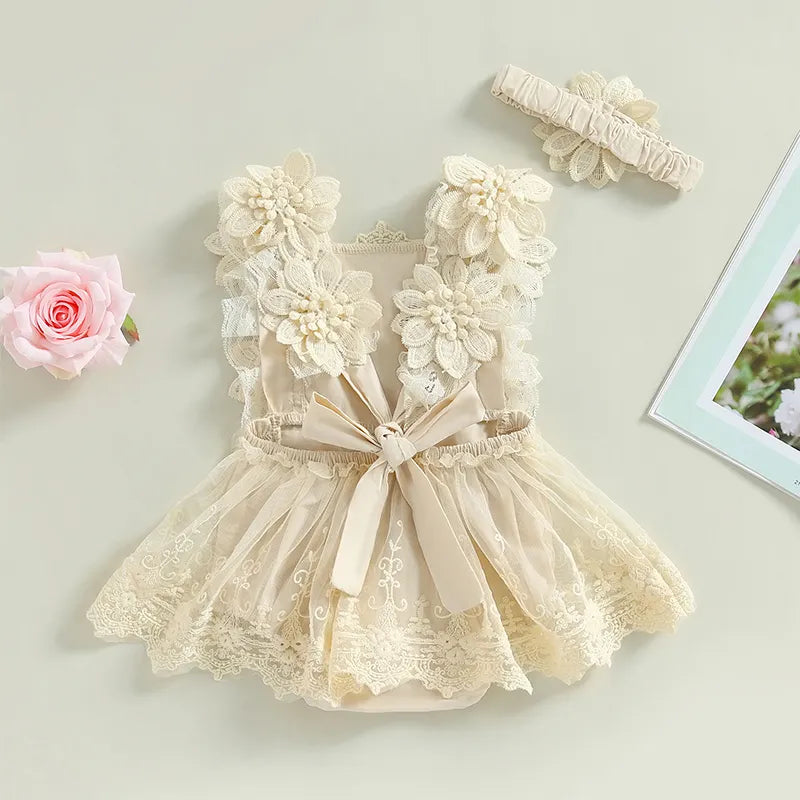 Infant Baby Girl Summer Romper Floral Lace Embroidery Romper Dress - Little Dreamers Kingdom