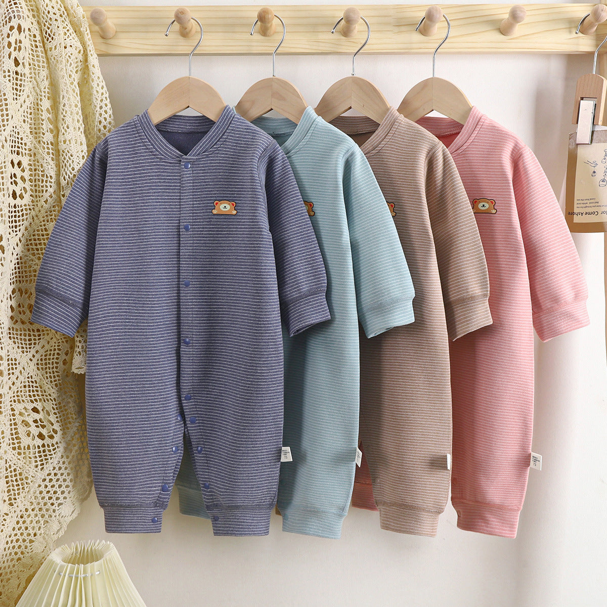 Cozy Stripes Baby Dralon Jumpsuit – Unisex Winter Romper - Little Dreamers Kingdom