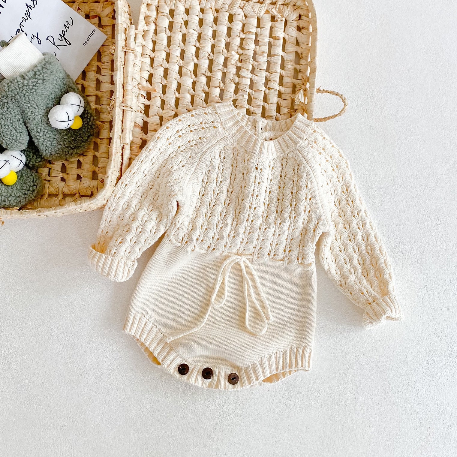 Baby Dress – Long Sleeve Knitted Dress with Hollow Waist & Girdle - Little Dreamers Kingdom