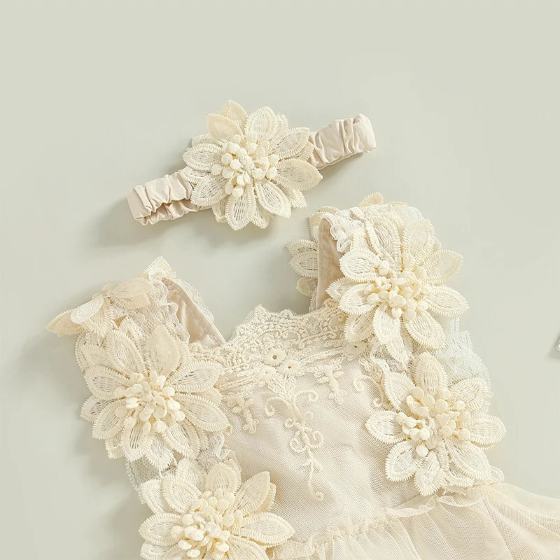 Infant Baby Girl Summer Romper Floral Lace Embroidery Romper Dress - Little Dreamers Kingdom