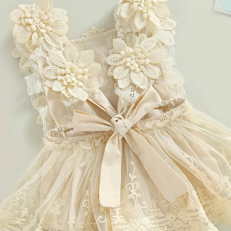 Infant Baby Girl Summer Romper Floral Lace Embroidery Romper Dress - Little Dreamers Kingdom